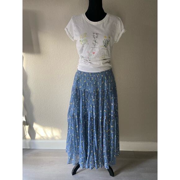 VTG HOWARD WOLF MADE IN USA Pleated Maxi Skirt Women's Floral Blue Cottagecore - Picture 1 of 10